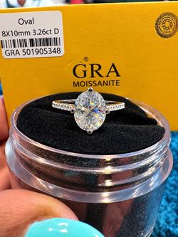 GRA Moissanite Oval Solitaire Ring 3.26ct D