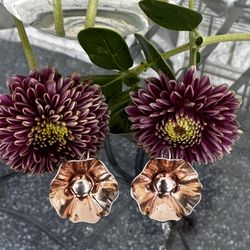Vintage Sterling Silver Rose Gold Open Cup Flower Screw Back Earrings.