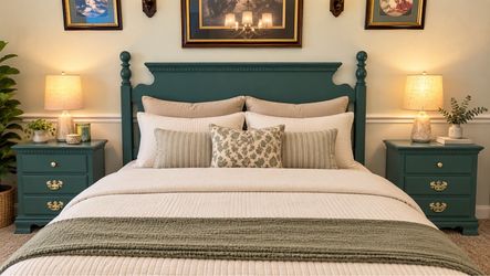 Solid Wood Queen Headboard – Emerald Green
