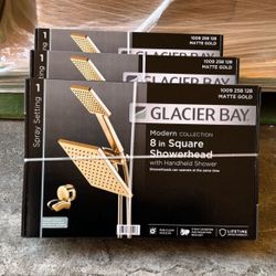 Glacier Bay Modern 1-Spray 7.9 in. Dual Tub Wall Mount Fixed and Handheld Shower Heads 1.8 GPM in Matte