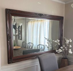 Large Wall Mirror with Ornate Wood Frame