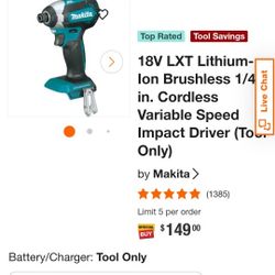 Makita Impact Driver 1/4 In 18V