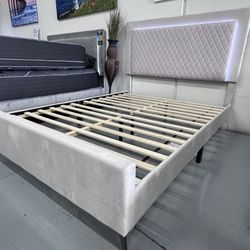 LED Lighted Platform Bed Frame Grey Velvet Full $228 Queen $258 King/CK $358 Brand New ! 