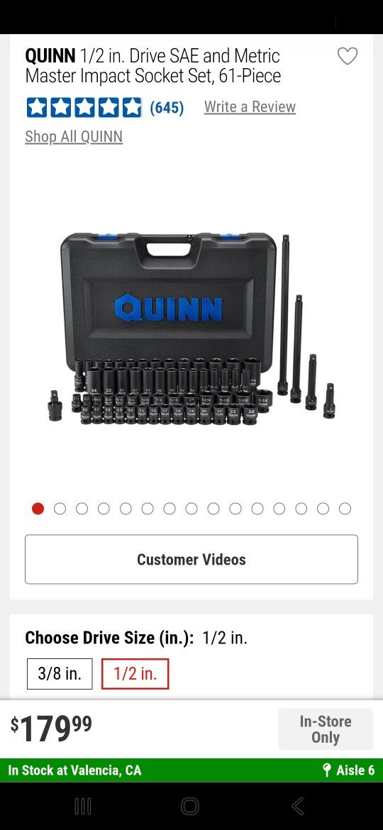 Quinn sixty one piece master impact socket set s a e metric