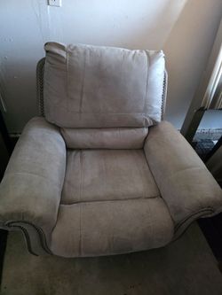 Rocker recliner Beige Microfiber Recliner Chair with Nailhead Trim