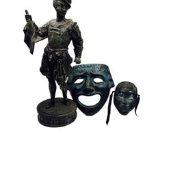 Three Vintage Metal Figurines and Masks