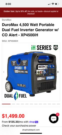 DuroMax 4,500 Watt Portable Dual Fuel Inverter Generator w/ CO Alert - XР4500iH