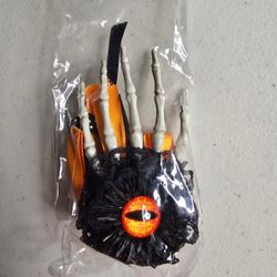 Halloween Skeleton Hand Eyeball Hair Clip Orange Black Lace Gothic Costume