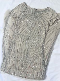 Beaded silver sheer long dress