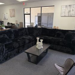 Large Black Corduroy Sectional 
