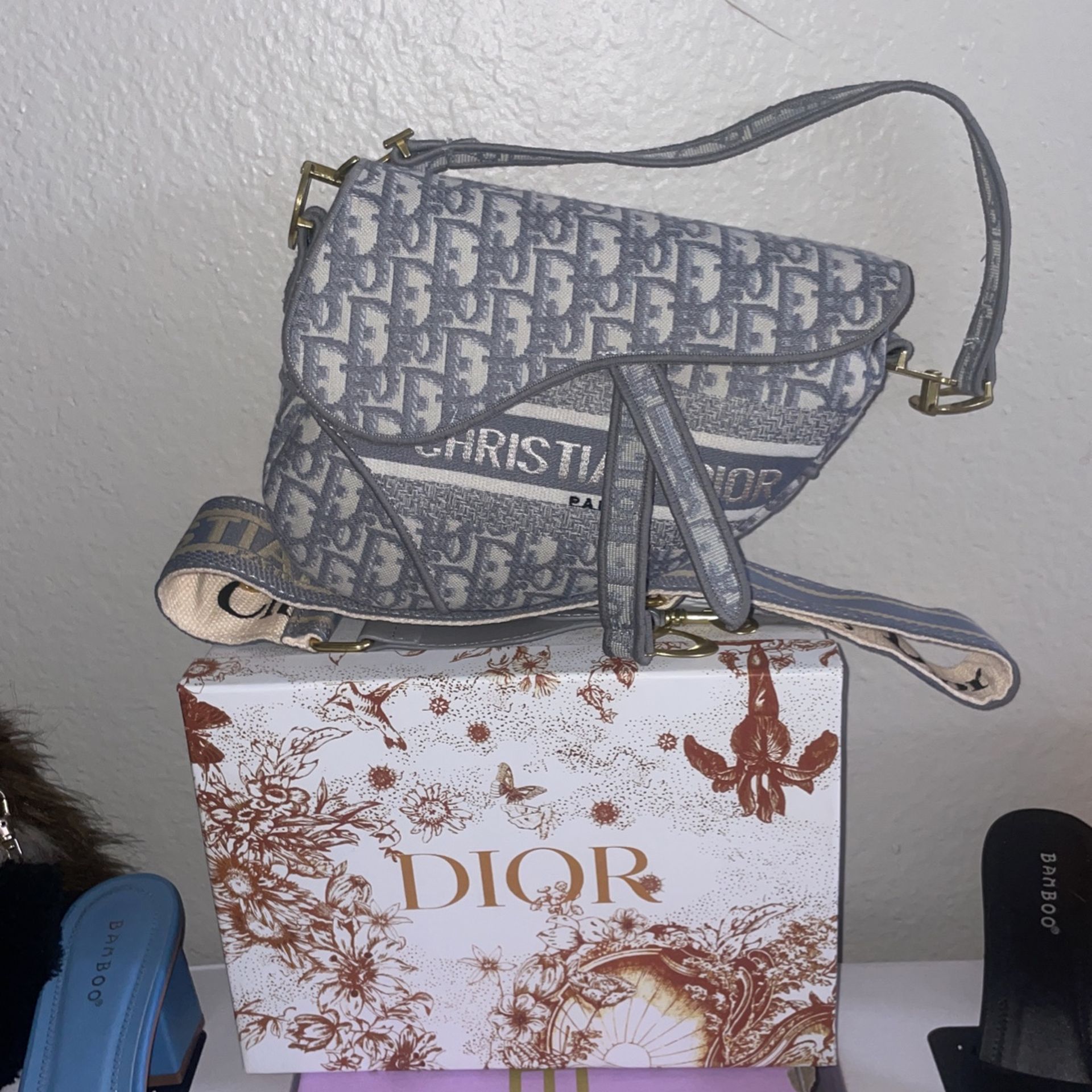 Dior Vintage Oblique Trotter Saddle Bag Gold Hardware