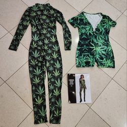 Cannabis Halloween Costume Bodysuits 1 Female 1 Male Adult Size Small