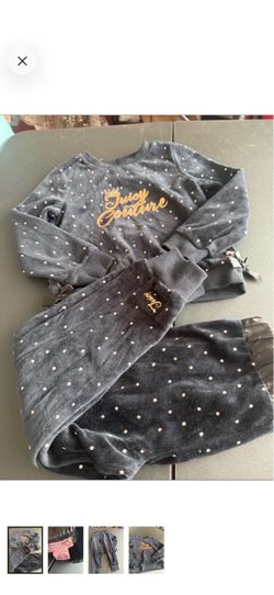 Juicy Couture Black Velour Polka Dot Sweat Set with Gold Logo