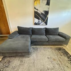Gray Velvet 3-Seater Sectional Sofa