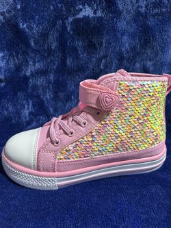 Sparkling pink confetti, high top sneakers