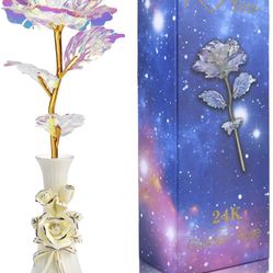 Gifts for Women Christmas Artificial Rose Flower Gifts, Colorful Birthday Flower Rose & Vase Gifts for Her Mom Wife Girlfriend Teacher, Xmas Stocking 