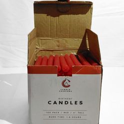 RED! Multi Use 100 Plain Red Candles - 4" Unscented Paraffin Candles, Smokeless & Dripless, 1.5 Hours Burn Time 0.4" Thick Taper Candles