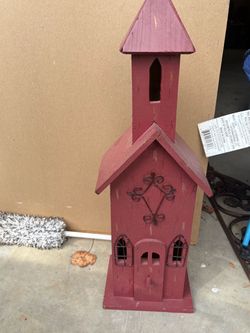 Red Wooden Church Birdhouse with Steeple