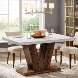 47" Farmhouse Dining Table, Kitchen Dinner Table with Duty Pedestal for 4 People