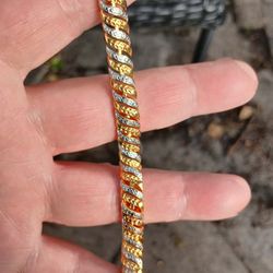 Twisty Bracelet 14k Gold Over Brass & Diamonds 