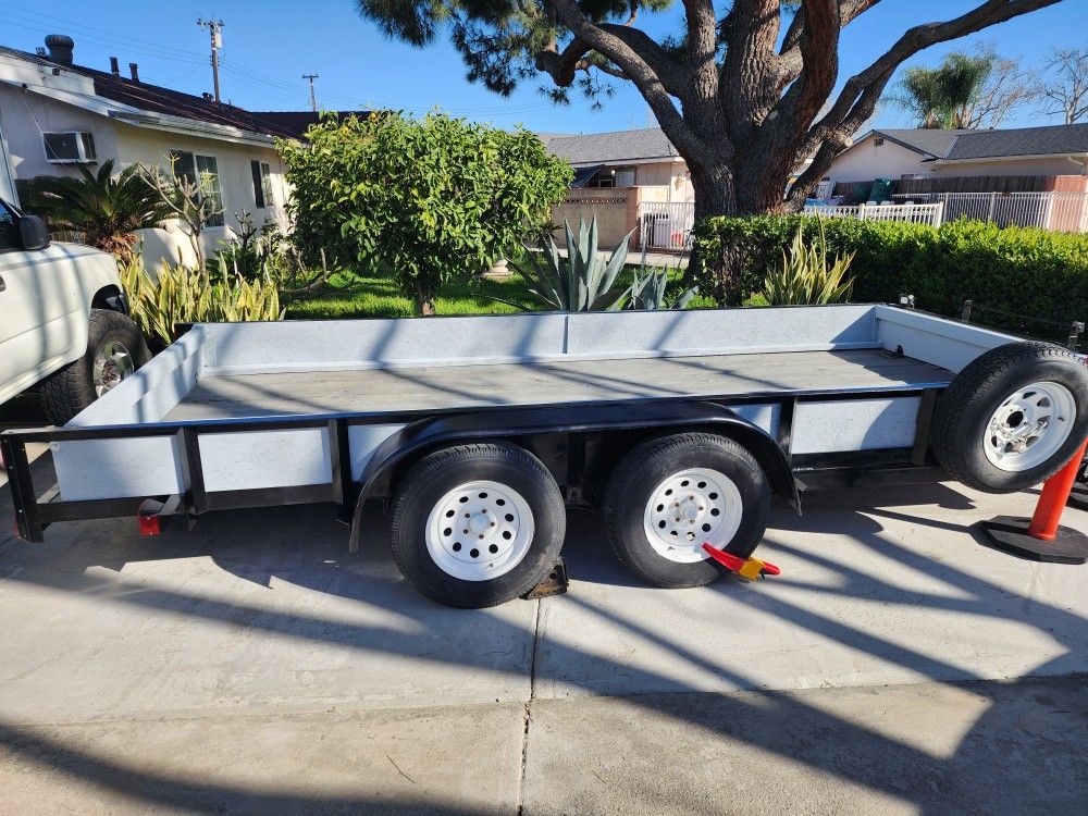 Trailer For Sale Double Axle Breaks 16x8 Feet Size. Or Tradefor A Motorcycle.