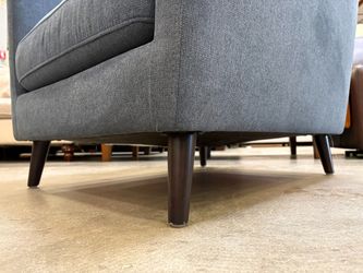 Denim Blue Track Arm Accent Chair and Ottoman with Dark Finished Wooden Legs