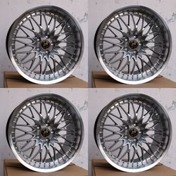 19x9.5 Gloss Black Wheels Silver Rivets 5x114.3 ET22 CB73.1 Fits Accord Camry IS350 TLX Q50
