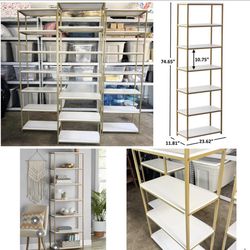 Tall 6-Shelf Gold/White Metal Frame