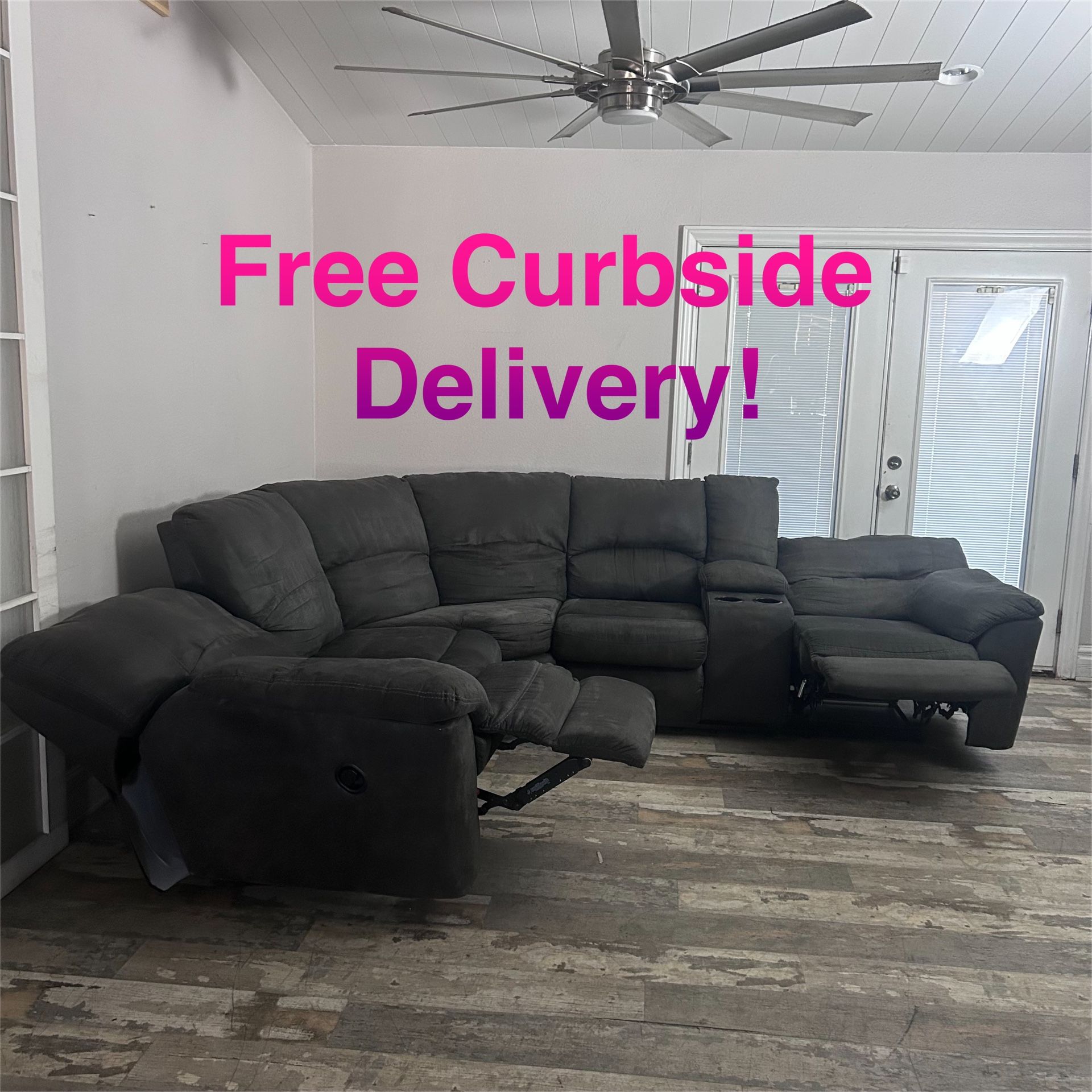 Free Curbside Delivery! Grey Sectional Couch With Recliners