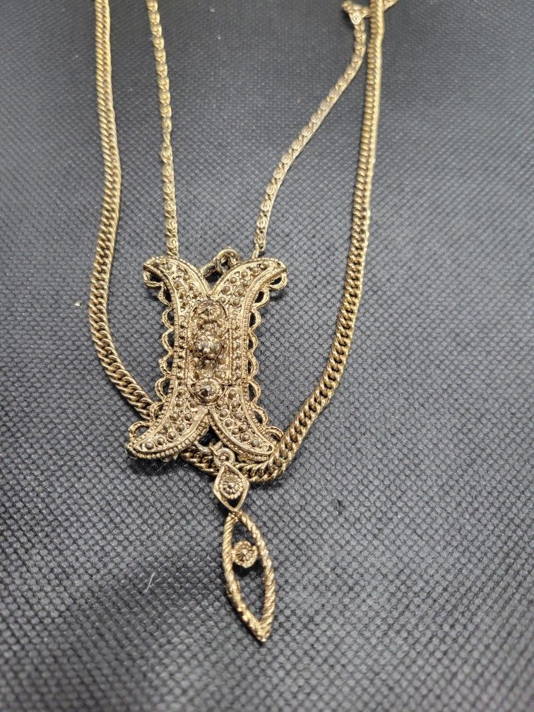 Mid Century Gold Tone Etruscan Style Necklace