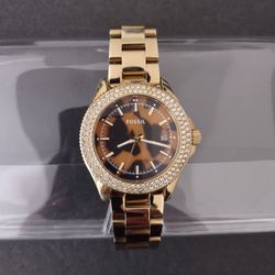 Fossil AM4526 Gold-Tone Stainless Steel Animal Print Women's Watch 35 mm - 6.69"
