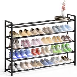 Bumusty 5-Tier Long Expandable Shoe Rack for Closet, 18"-44" Adjustable Shoe Rack for Entryway, 25-30 Pairs Large Shoe Organizer Shelf Storage, Sturdy