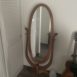Long tilting wooden mirror