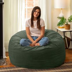 4-Foot Large Round Bean Bag Chair for Adults – Lush Green Velvet Foam Lounge Chair