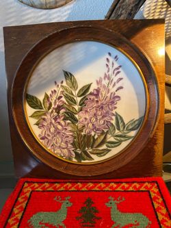 PLATO ANTIGUO DE PORCELANA FILETEADA MONTADO EN MADERA