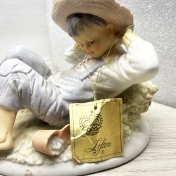 Lefton China KW226 Hand Painted  MBoy Figurine In Overalls Sleeping Collectible- Reduced 