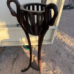 Carved Swan Head Mahogany Planter Basket