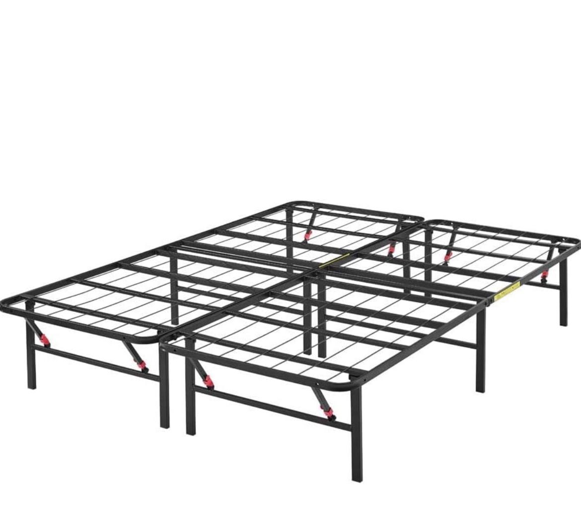 Bed Frame, Foldable Metal Platform, Sturdy Steel,Full Size, Black