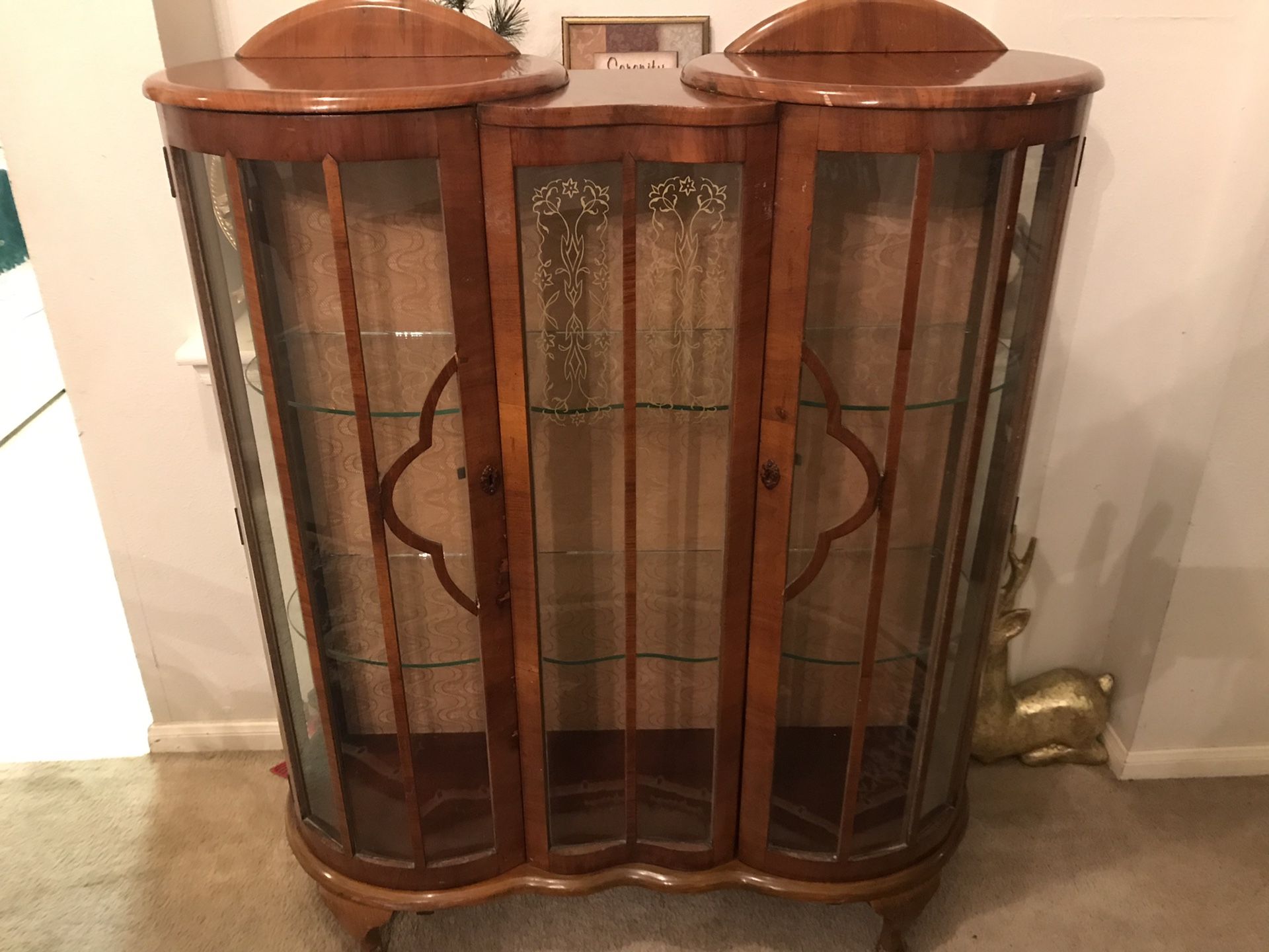 Antique Glass CURIO Cabinet with gold leaf