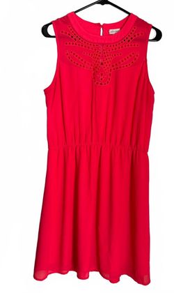 Maison Jules Sleeveless Mini Dress Size Large Neon Coral Eyelet Coquette Girl