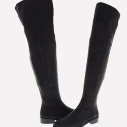 Vince Camuto Women's Boots Hailie Suede Almond Toe Over Knee, dark grey, Size 7.5 New