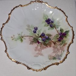 Antique Signed S. Bishop Limoges Plate – Coiffe France Hand-Painted Berries & Gold