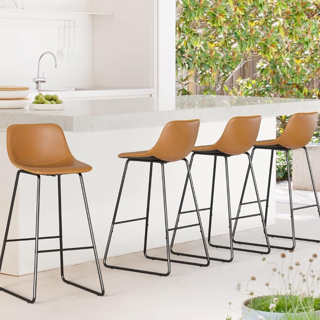 Reduced - Bar Stools Set of 4, 30" ALX Faux Leather Barstools, Modern Counter Height Stools with Back and Metal Legs, Armless Counter Chairs for Kitch