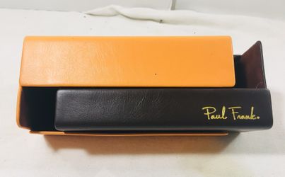 Vintage Paul Frank Glasses SunGlass Case Orange Brown Slide Pull Apart Opening