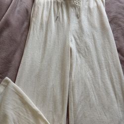 cream open leg fleece pants
