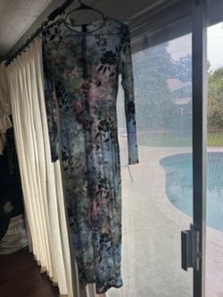 Medium Floral Mesh Long Sleeve Maxi Dress