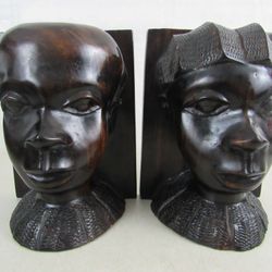 African Tribal Folk Art Heavy Ebony Wood Man & Woman Bookends


