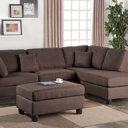 Brand New Chocolate Sectional Sofa With Ottoman 