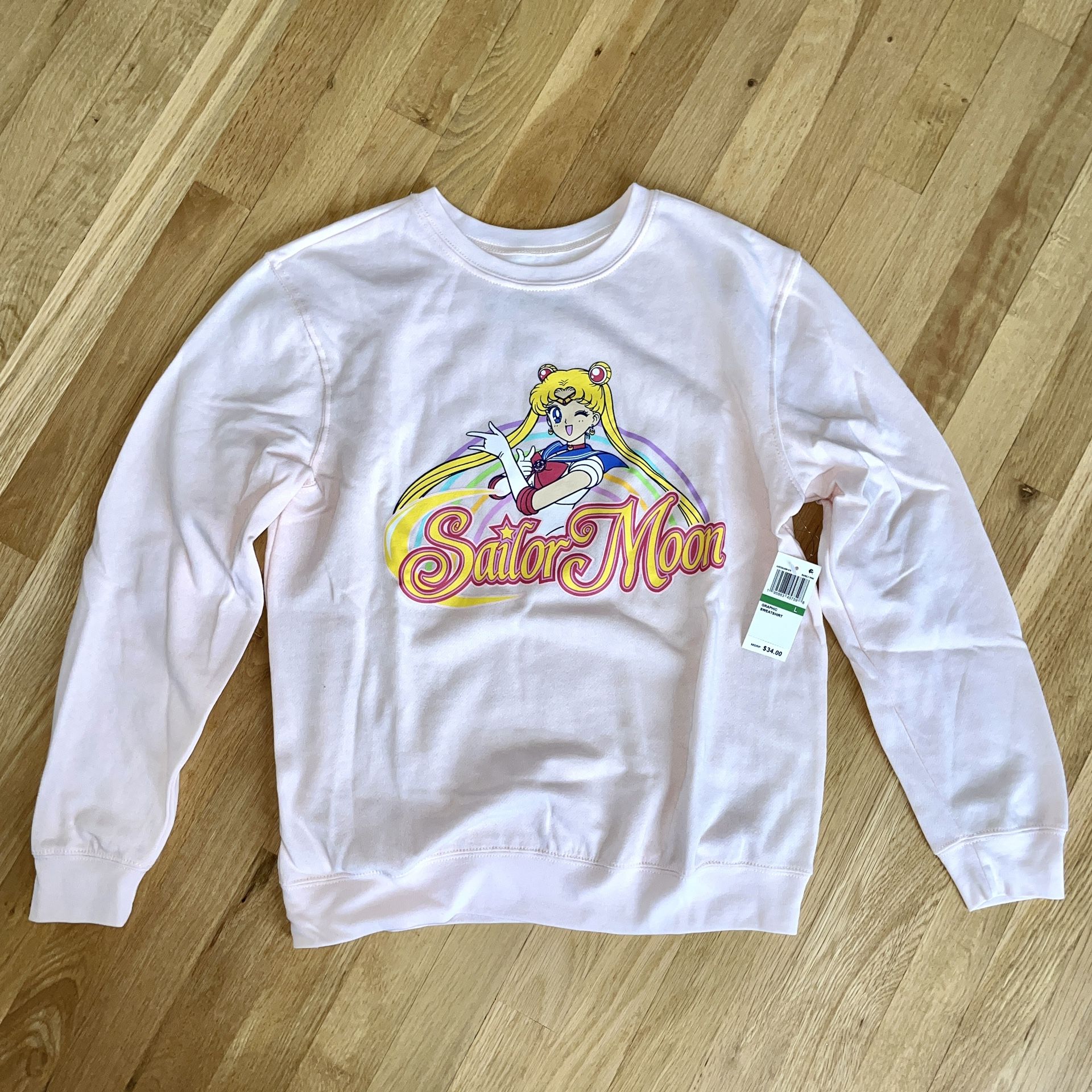 Sailor Moon Pink Graphic Sweatshirt Juniors Large NWT