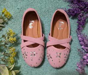 Shoes flat for girl color rose soft faux leather elastic cross strap size 9